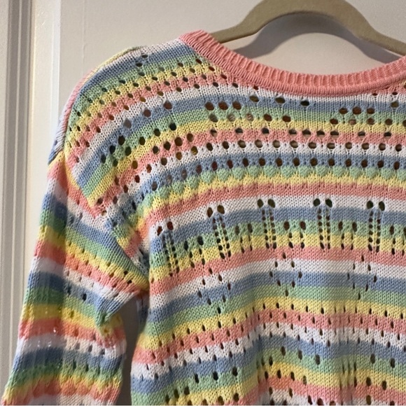 Elliott Lauren Multicolor Open Knit Crewneck Sweater Women’s Size XS Pastel EUC - Picture 4 of 15